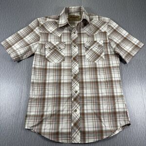 Wrangler Retro® Men's Short Sleeve Sawtooth Pocket Snap Shirt in Wheat Brown S